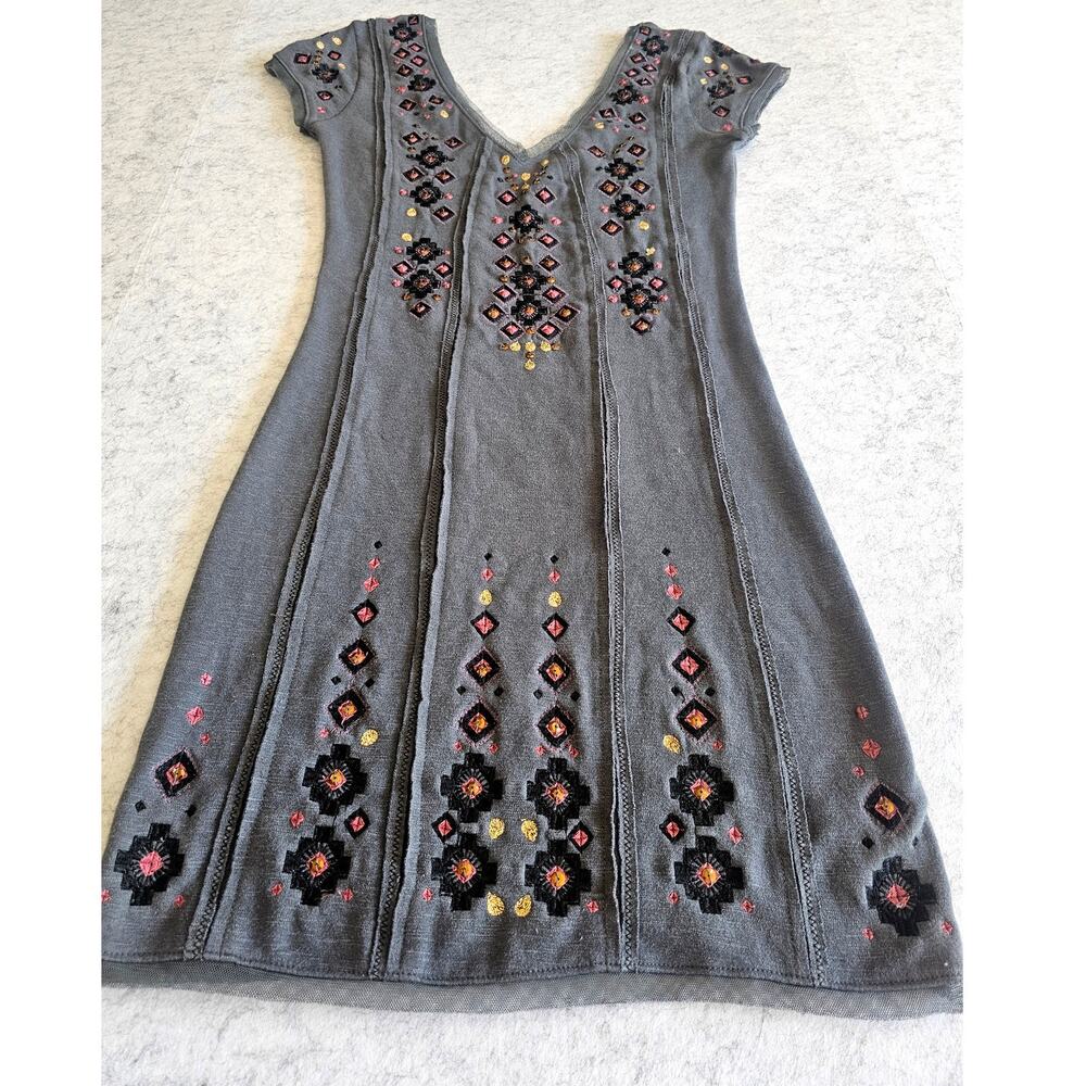 Free People Rich in Embroidery Mini Dress/ Gray, Sequins, Mesh Trim, New, Sz S - Picture 9 of 12